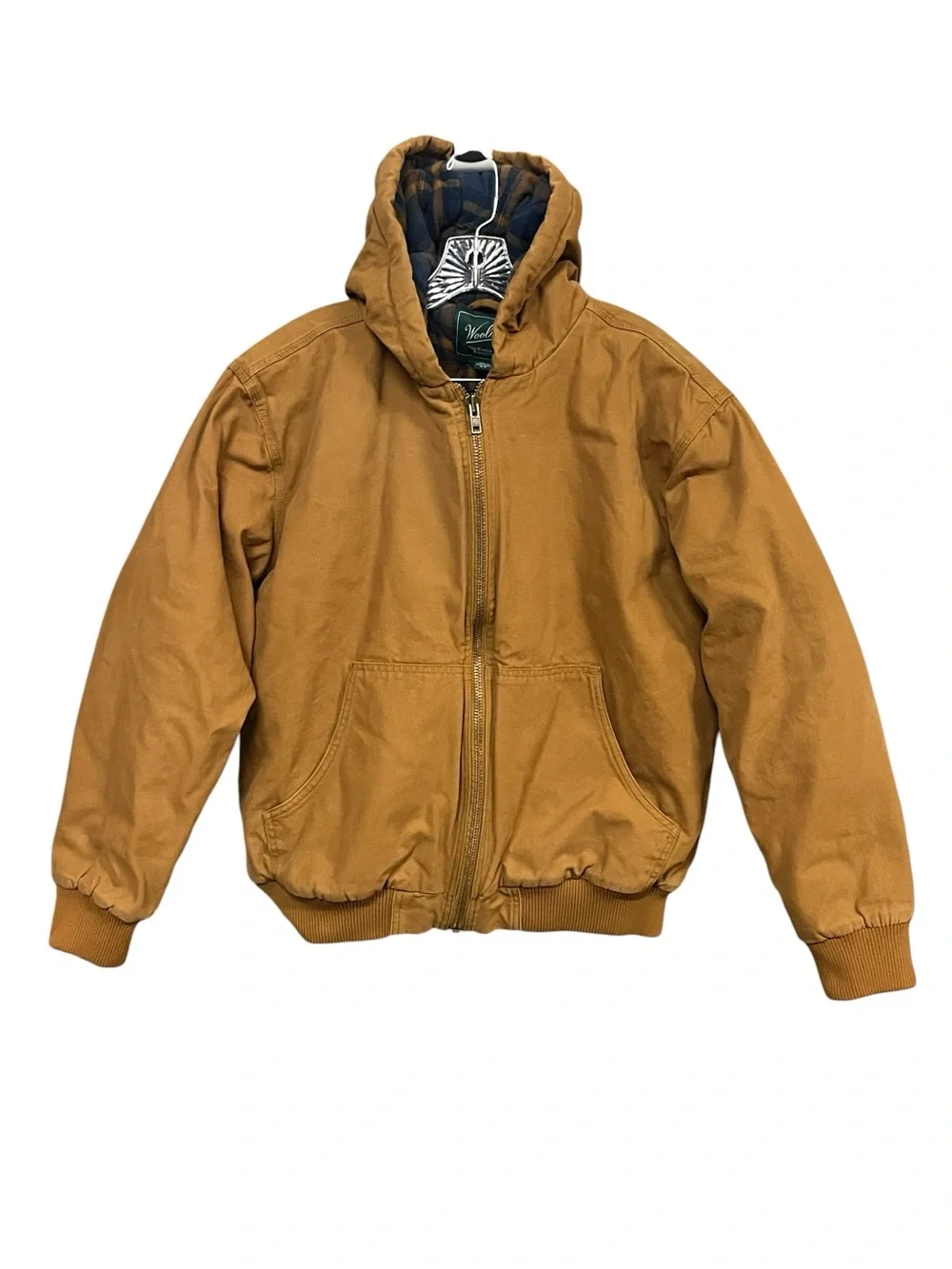 Woolrich Hooded Canvas Work Jacket Men’s M Brown Plaid Lined Quilted Coat